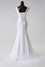 Jewel Neck Long Mermaid Lace Wedding Dress with Appliques BM bride