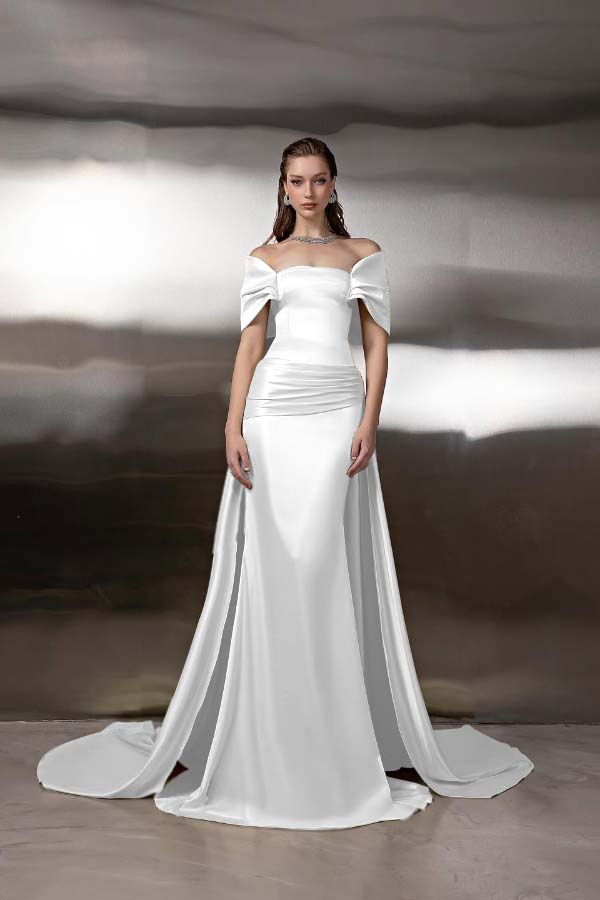 Off the Shoulder Sleeveless Long Mermaid Prom Dress With Pleated BMBRIDE