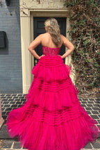 Adorable A-Line Sweetheart Tiered Long Tulle Prom Dress BM bride