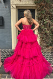 Adorable A-Line Sweetheart Tiered Long Tulle Prom Dress BM bride
