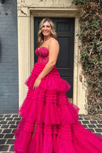Adorable A-Line Sweetheart Tiered Long Tulle Prom Dress BM bride
