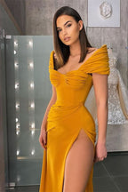 Off-the-Shoulder Mermaid Prom Dress with Slit Long BM bride