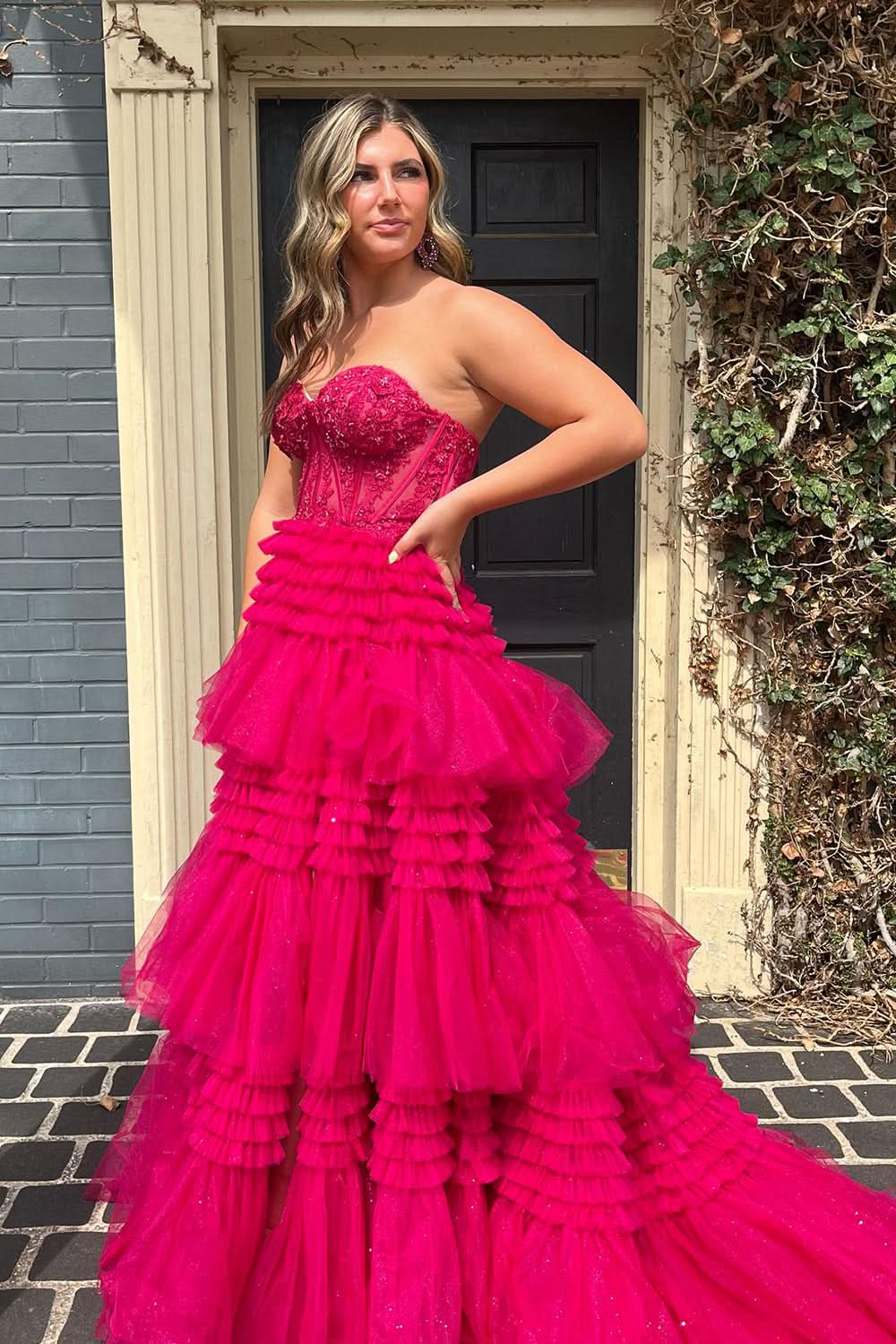 Adorable A-Line Sweetheart Tiered Long Tulle Prom Dress BM bride