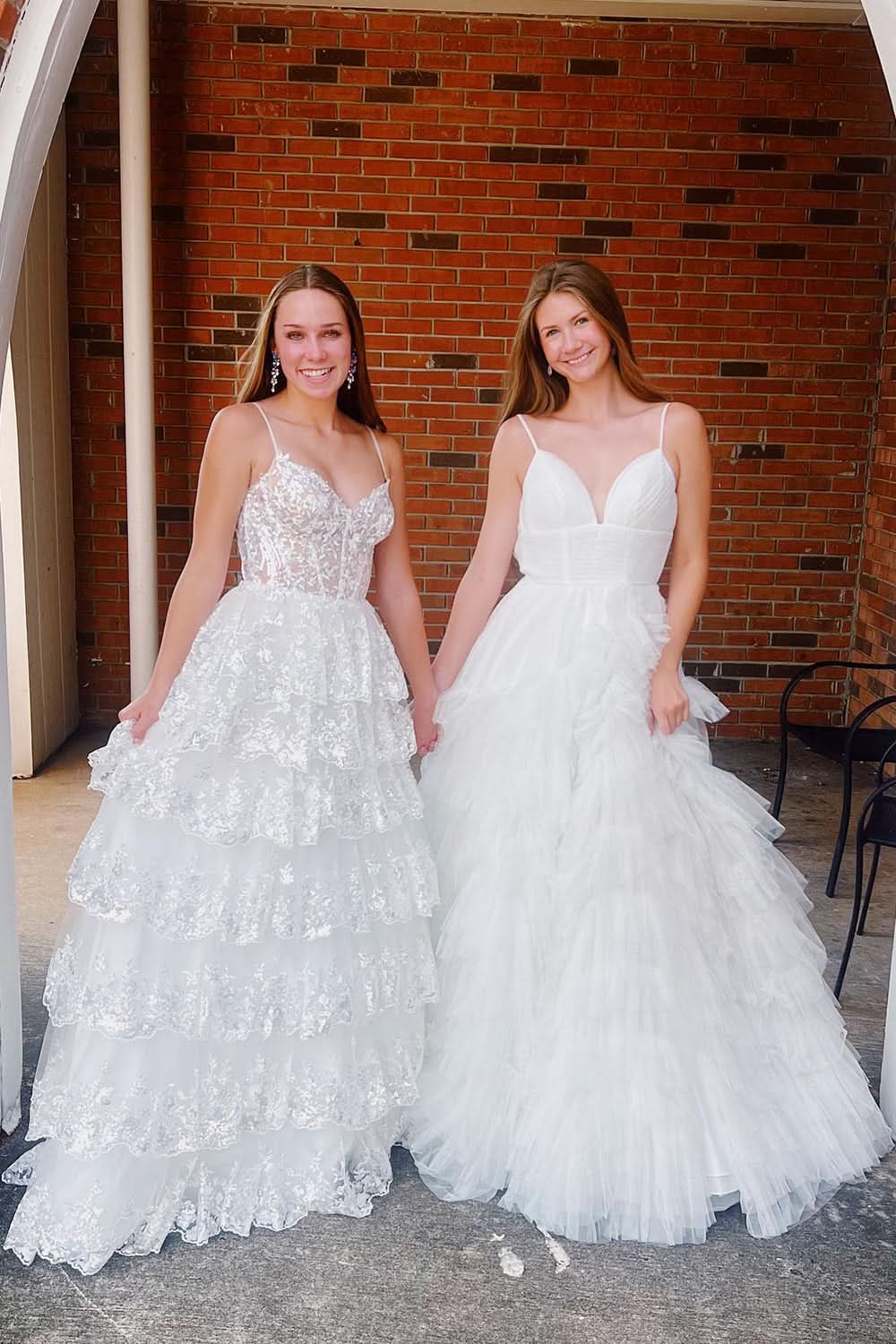 Lovely A-Line Spaghetti Straps Tiered Lace Prom Dress BM bride