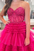 Adorable A-Line Sweetheart Tiered Long Tulle Prom Dress BM bride