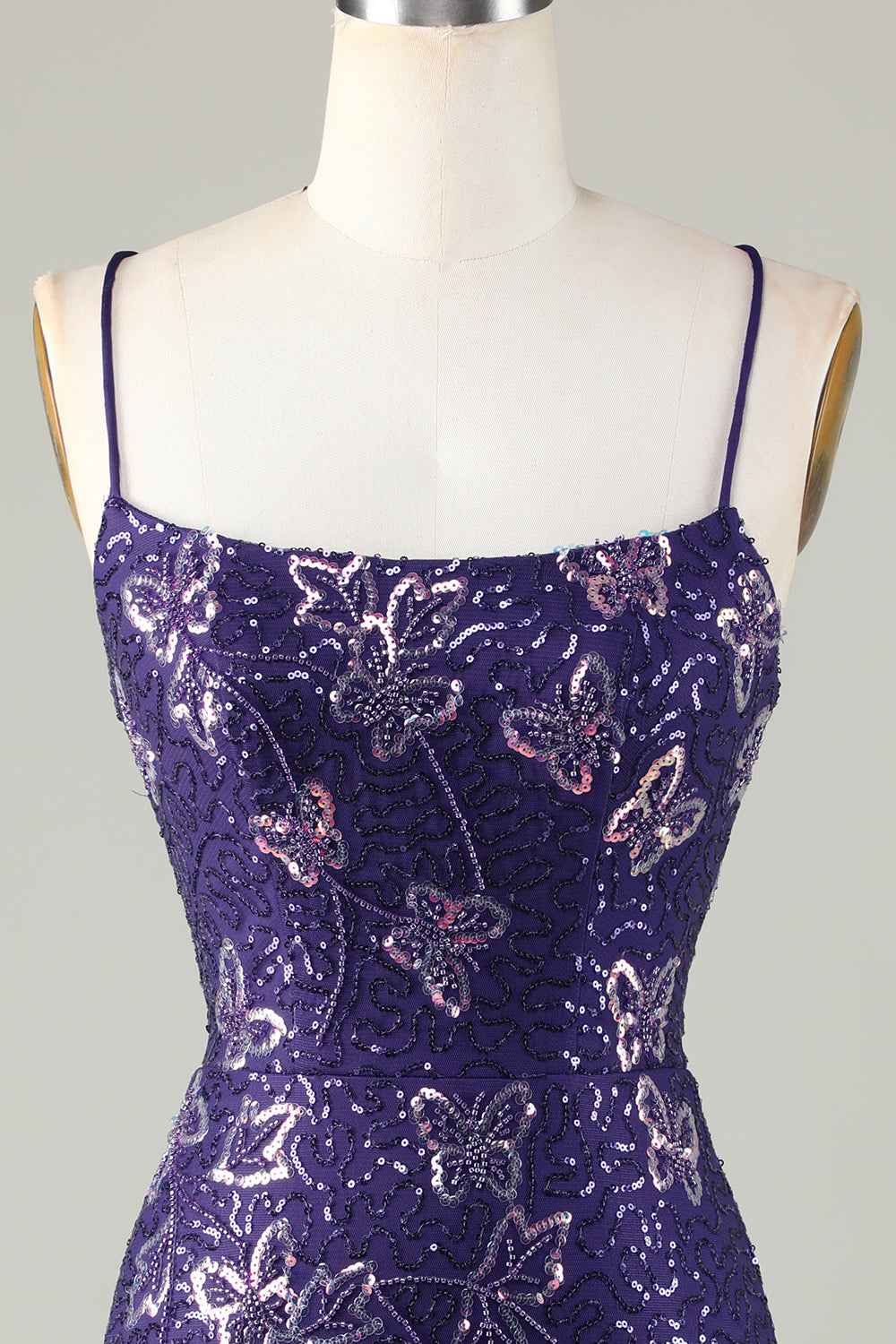 Sparkly Purple Butterflies Beaded Sequins Tight Short Homecoming Dress