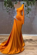 Burnt Orange Long Sleeves Mermaid Prom Dress with Beads BM bride