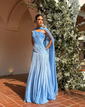 Chic One Shoulder Sleeveless Long Prom Dress With Pleated Shawl BMBRIDE