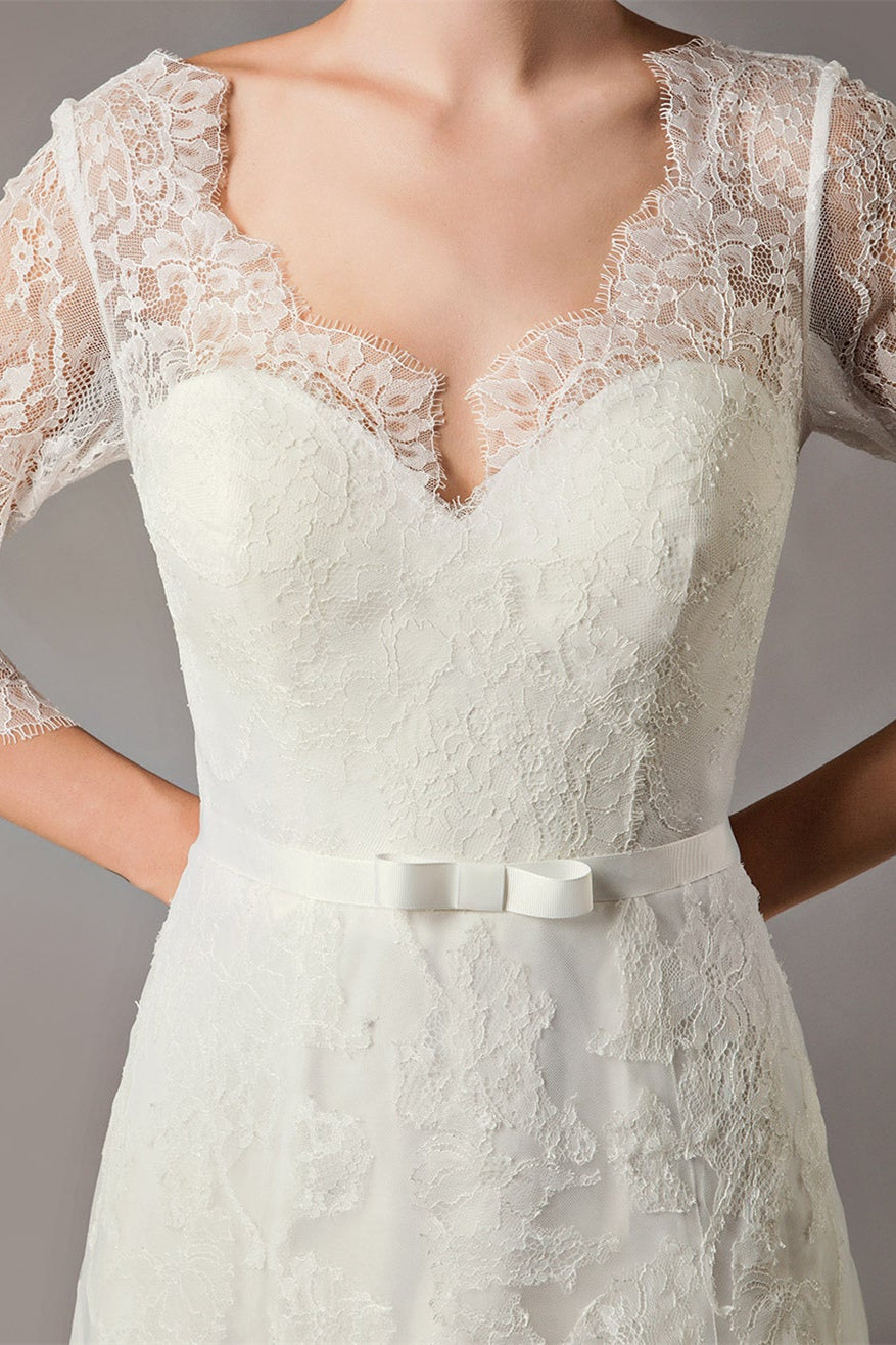 Half Sleeve Lace Beach Wedding Dress BM bride