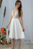 Knee Length A-line V-neck Wedding Dress With Lace BM bride