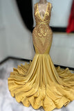 Dark Gold Sleeveless Appliqued Mermaid Prom Dress BM bride