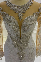 Jewel Neck Long Sleeve Mermaid Wedding Dress with Beading and Appliques BM bride