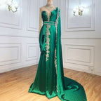 Shining Yellow Beaded Embroidery Floor-Length Mermaid Prom Dress with Shawl BM bride