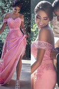 Candy Pink Off-the-Shoulder Prom Dress BM bride