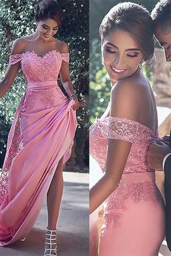 Candy Pink Off-the-Shoulder Prom Dress BM bride