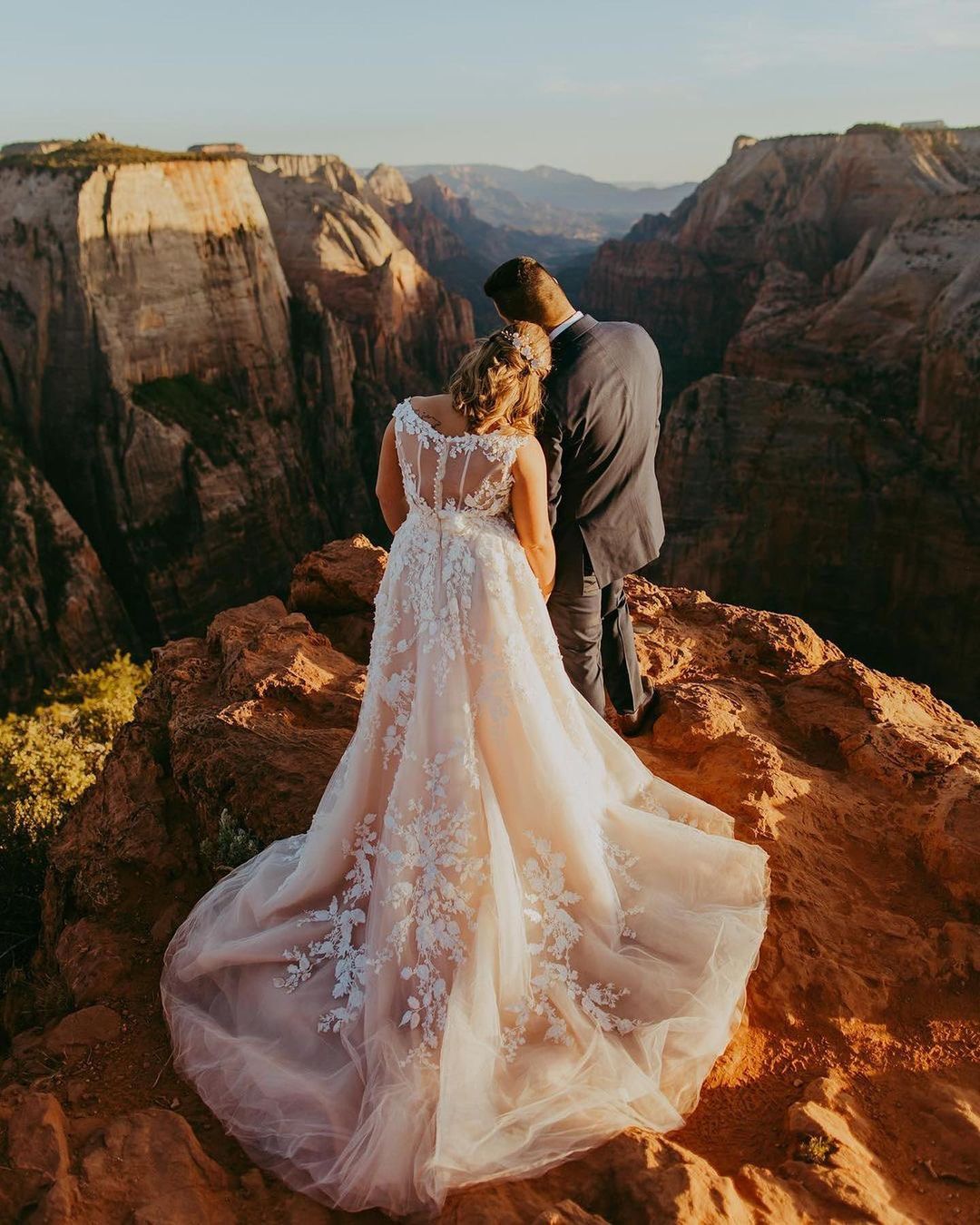 Long A-Line V-Neck Tulle Train Wedding Dress with Lace Appliques BM bride
