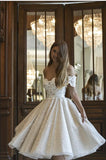 A-Line Off-the-Shoulder Short Wedding Dress with Lace Appliques BM bride
