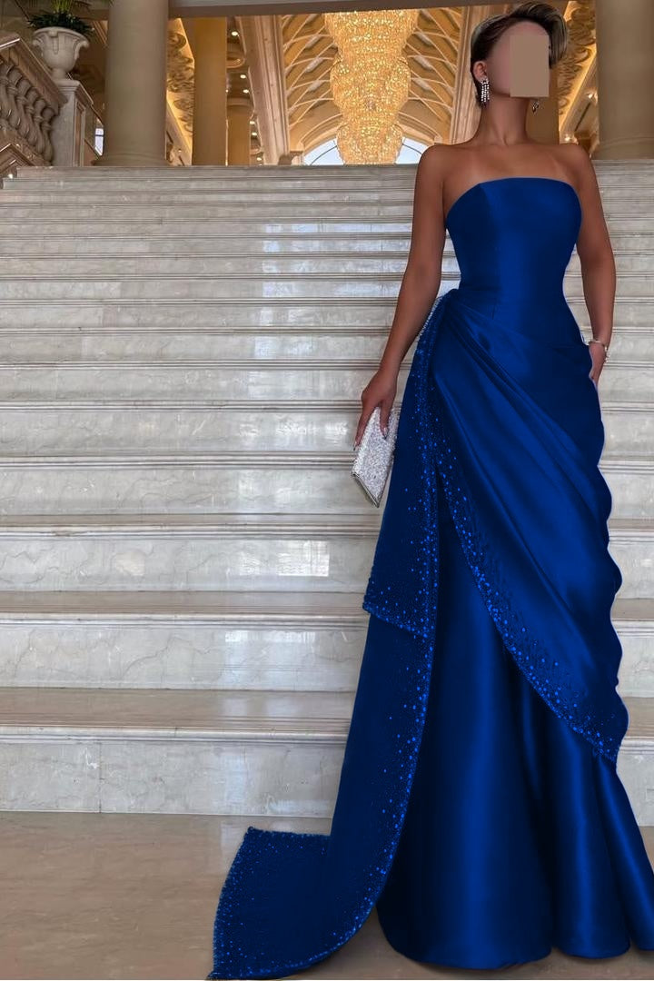 Chic Strapless Sleeveless Long Prom Dress With Pleated Beading BMBRIDE