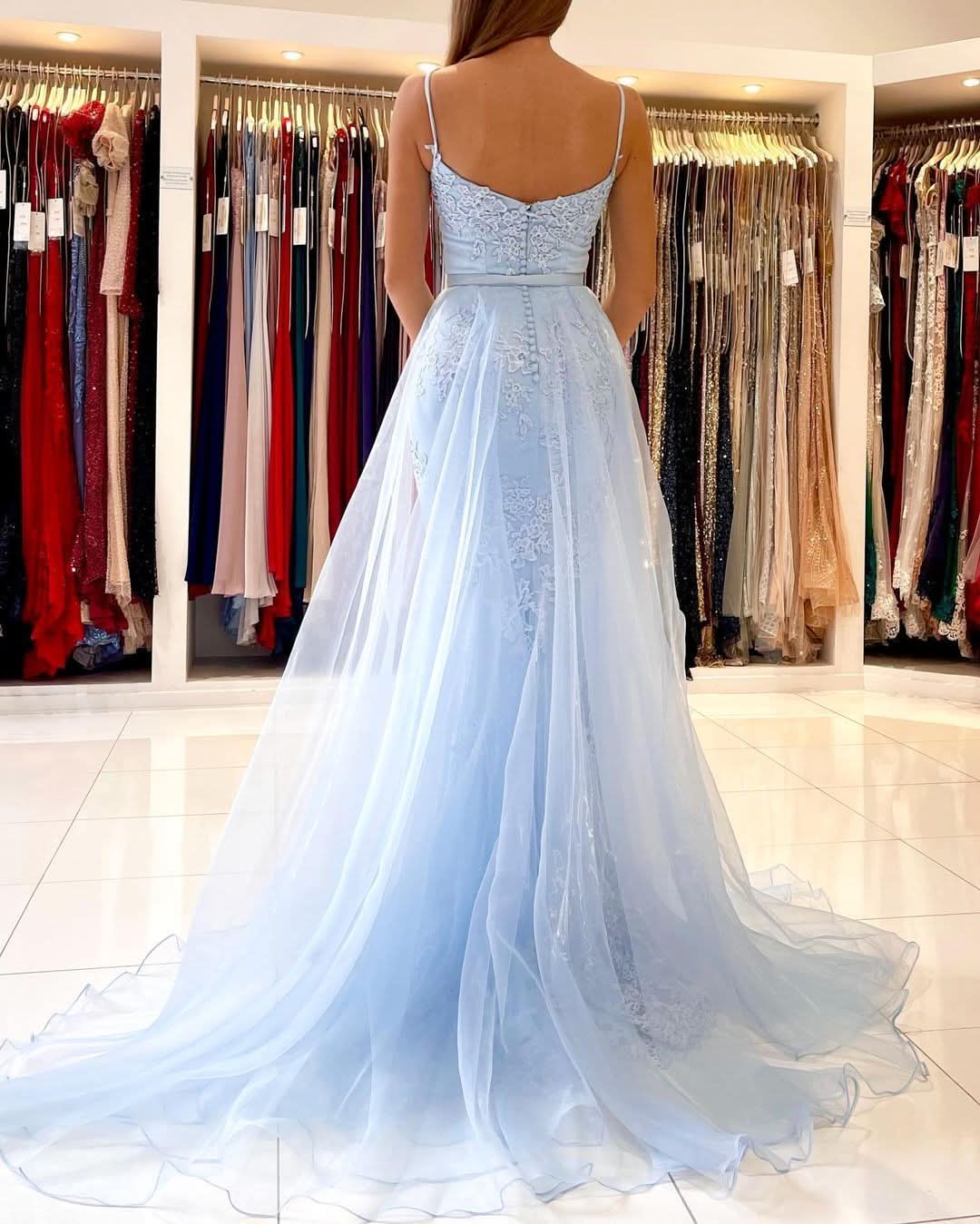 Sky Blue Lace Mermaid Prom Dress BM bride