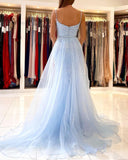 Sky Blue Lace Mermaid Prom Dress BM bride