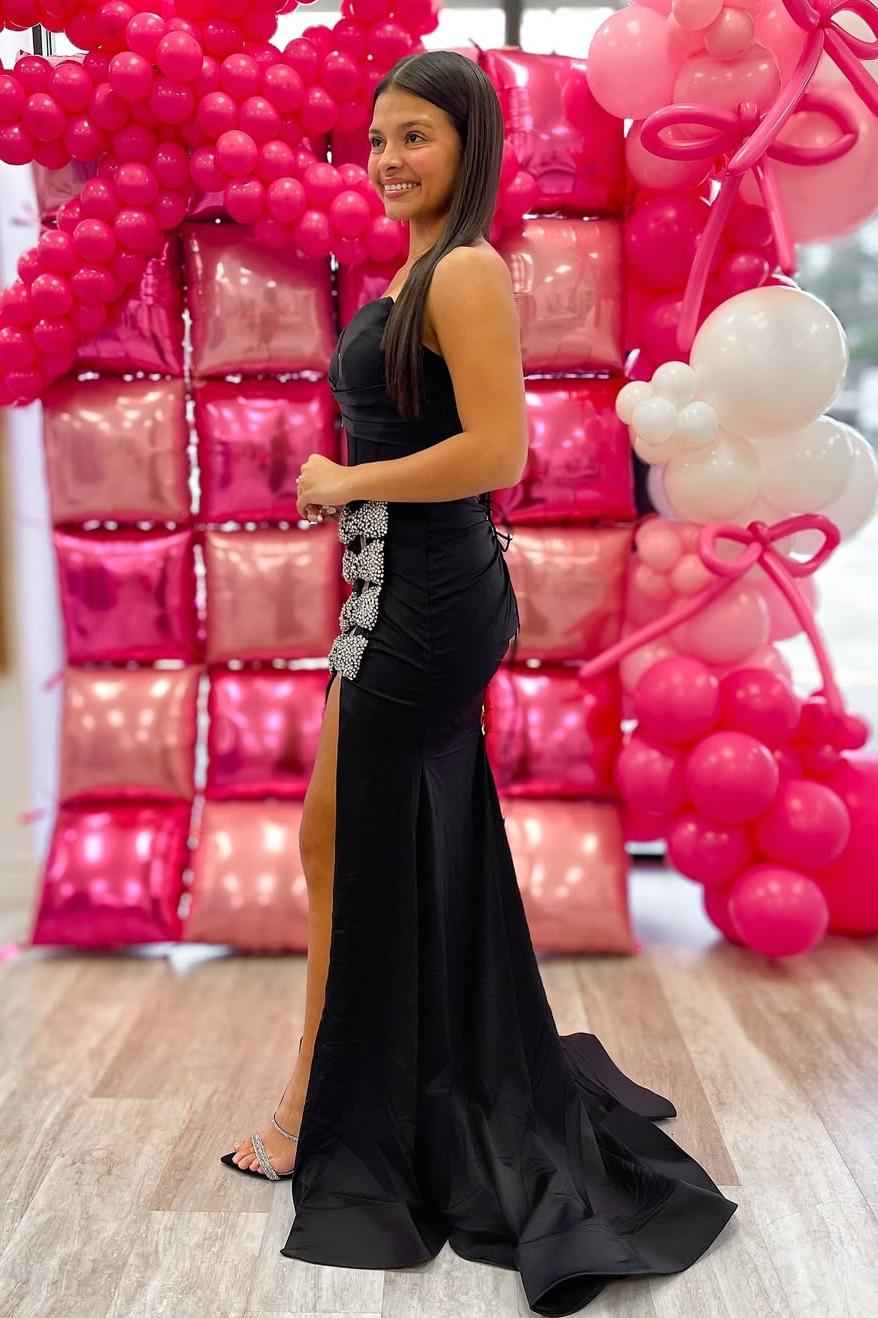 Strapless Sleeveless Long Mermaid Prom Dress With Split Beading