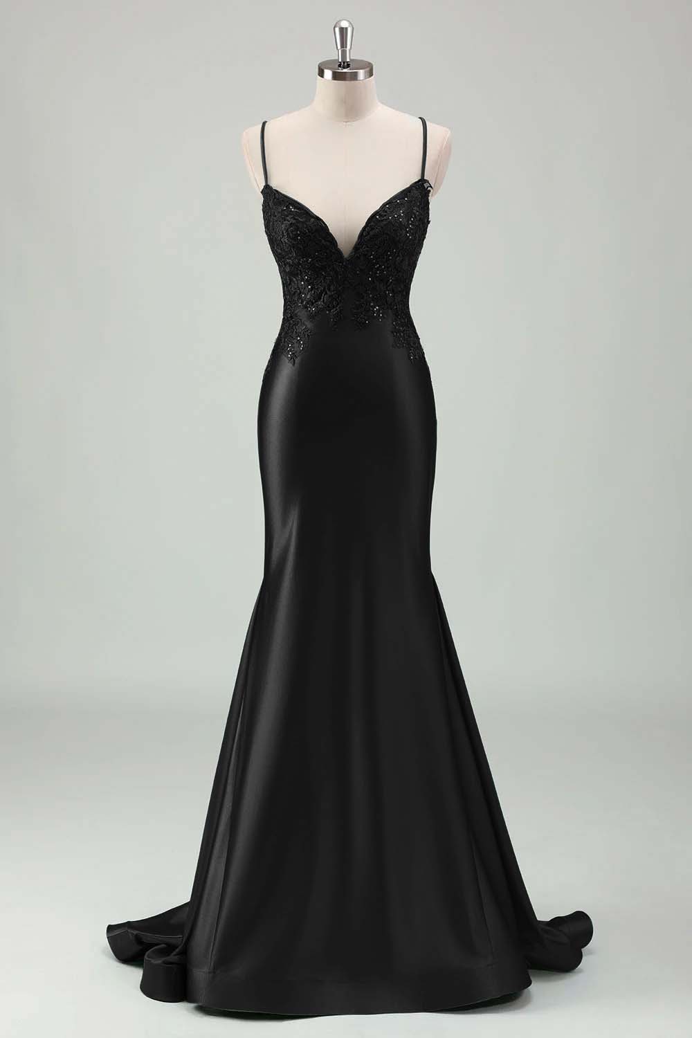 Spaghetti Strap Sleeveless Long Mermaid Prom Dress With Appliques BMBRIDE
