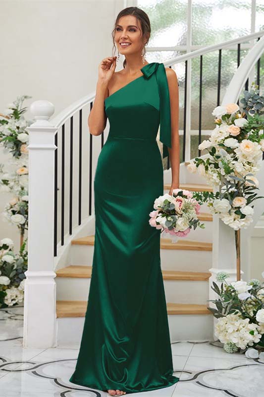 One Shoulder Sleeveless Mermaid Long Prom Dress With Pleated BMBRIDE