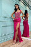 Fuchsia Straps Mermaid Prom Dress with Split BM bride
