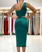 Burgundy One Shoulder Short Prom Dress BM bride