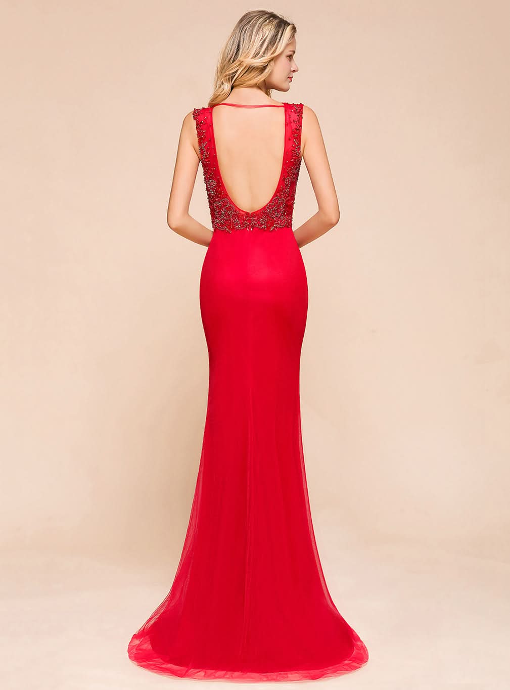 V-Neck Straps Sleeveless Floor-Length Dress BMbride