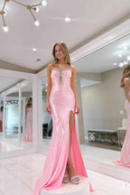 Spaghetti Strap Sleeveless Long Mermaid Prom Dress With Split Beading