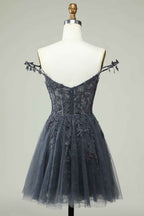 Mint Backless Short Homecoming Dress with Appliques