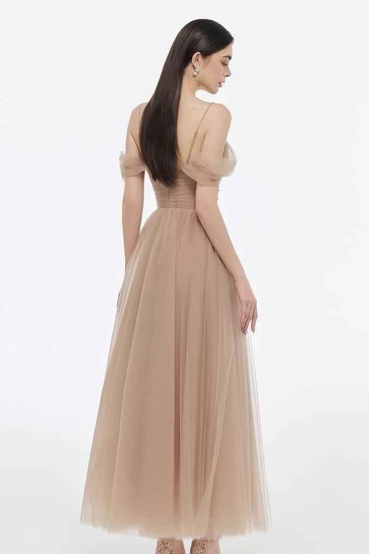 Tulle Off the Shoulder Sleeveless Long Prom Dress With Sequins