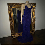 Elegant Halter V-Neck Mermaid Evening Dress with Sequins BM bride