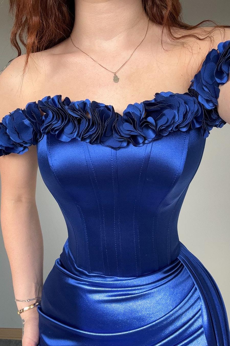 Off the Shoulder Sleeveless Mermaid Long Prom Dress With Ruffles