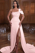Glamorous One Shoulder Mermaid Evening Dress with Sequins Ruffles and Slit BM bride