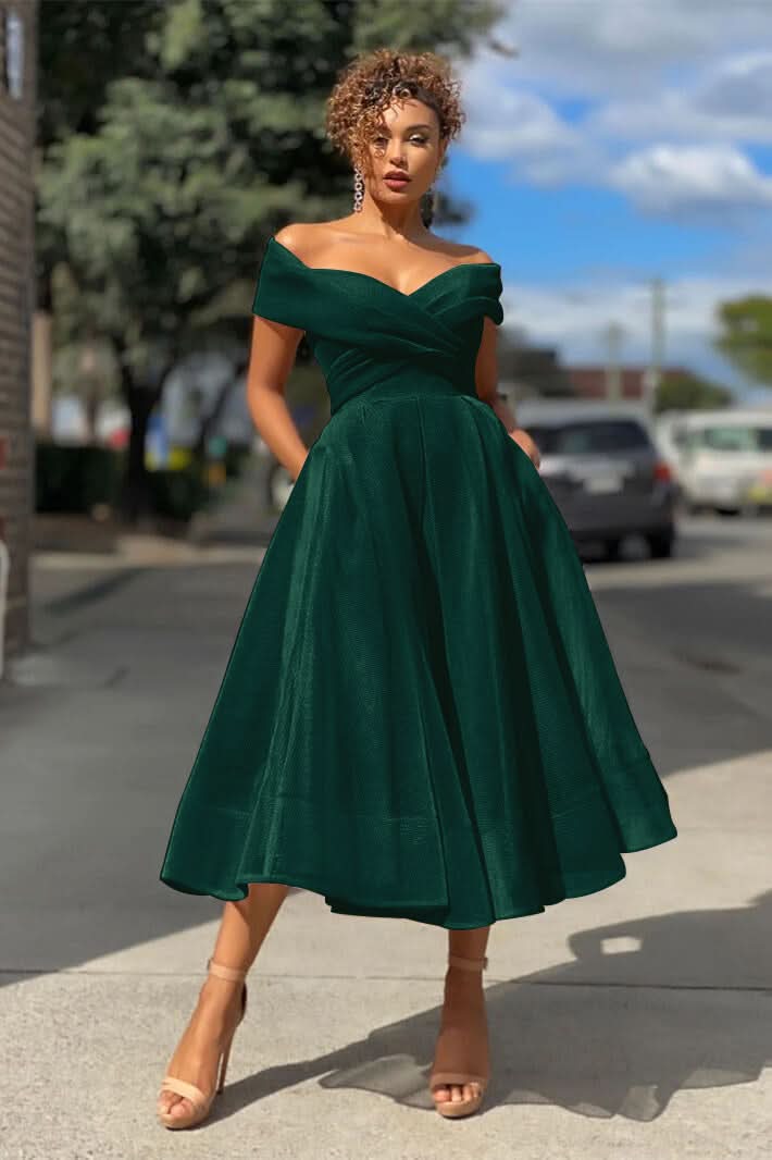Burgundy Off-The-Shoulder A-Line Short Evening Dress BM bride