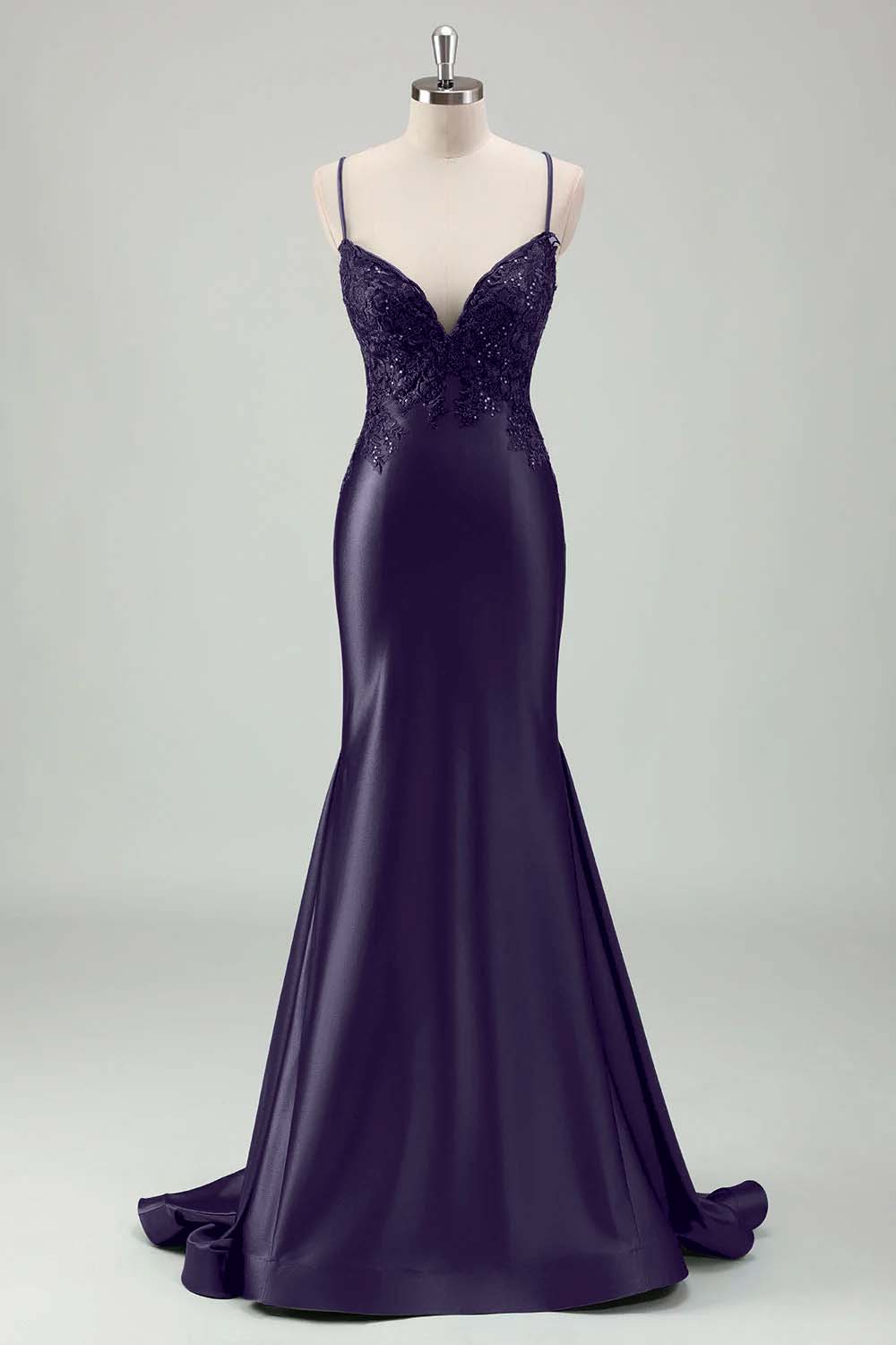 Spaghetti Strap Sleeveless Long Mermaid Prom Dress With Appliques BMBRIDE