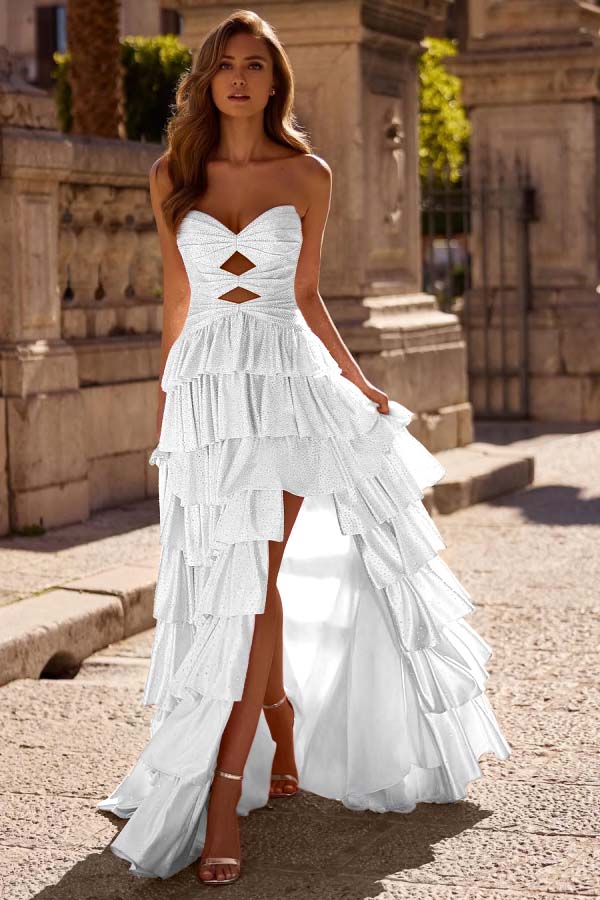 Strapless Sleeveless Long Split Prom Dress With Pleated Beading