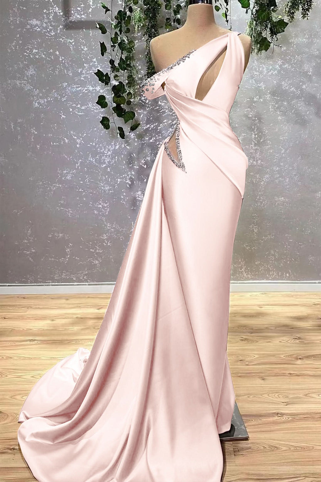 Lilac Off-the-Shoulder Sleeveless Mermaid Prom Dress with Rhinestones BM bride