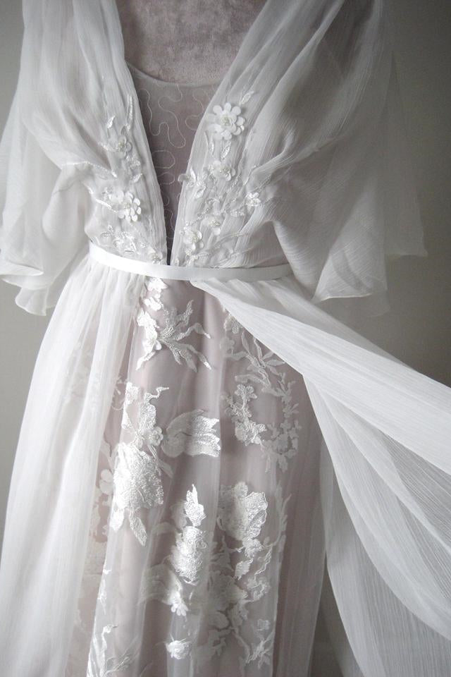 V-Neck A-Line Chiffon Lace Boho Wedding Dress with Belt BM bride