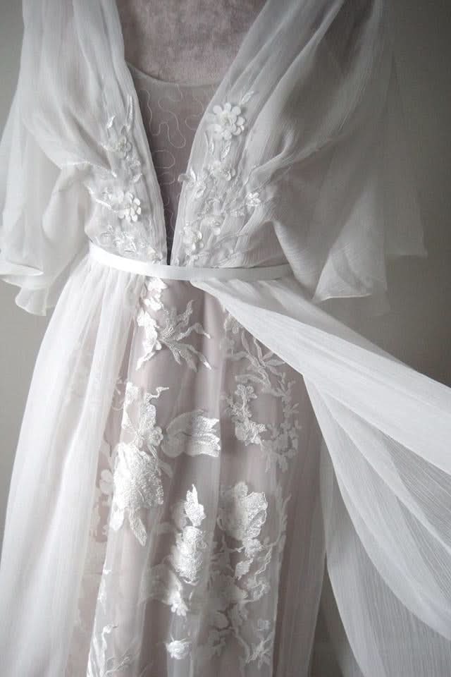 V-Neck A-Line Chiffon Lace Boho Wedding Dress with Belt BM bride