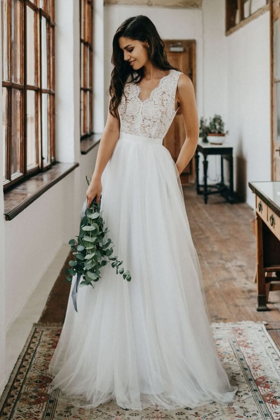 Sleeveless Lace Boho Wedding Dress BM bride