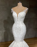 Lace Sweetheart V-Neck Sleeveless Mermaid Wedding Dress with Appliques BM bride