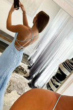 Alluring Navy Blue Sequin Mermaid Long Prom Dress with a Daring Back Cut BM bride