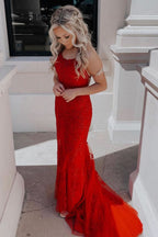 Alluring Navy Blue Sequin Mermaid Long Prom Dress with a Daring Back Cut BM bride