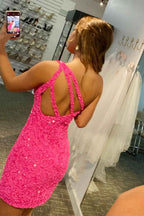 Green Sequins One Shoulder Tight Homecoming Dress Bmbride