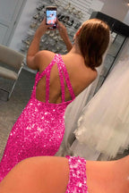 Glamorous Glitter Black Sequins Long Prom Dress with Slit BM bride