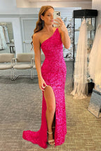 Glamorous Glitter Black Sequins Long Prom Dress with Slit BM bride