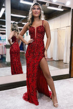 Sparkly Blue Sheath Sequins Long Prom Dress with Slit BM bride